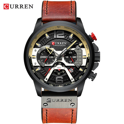 Ceas pentru bărbați CURREN 8329 – Stil sportiv casual, design militar, curea din piele, cronograf la modă, ceas de lux de la o marcă renumită