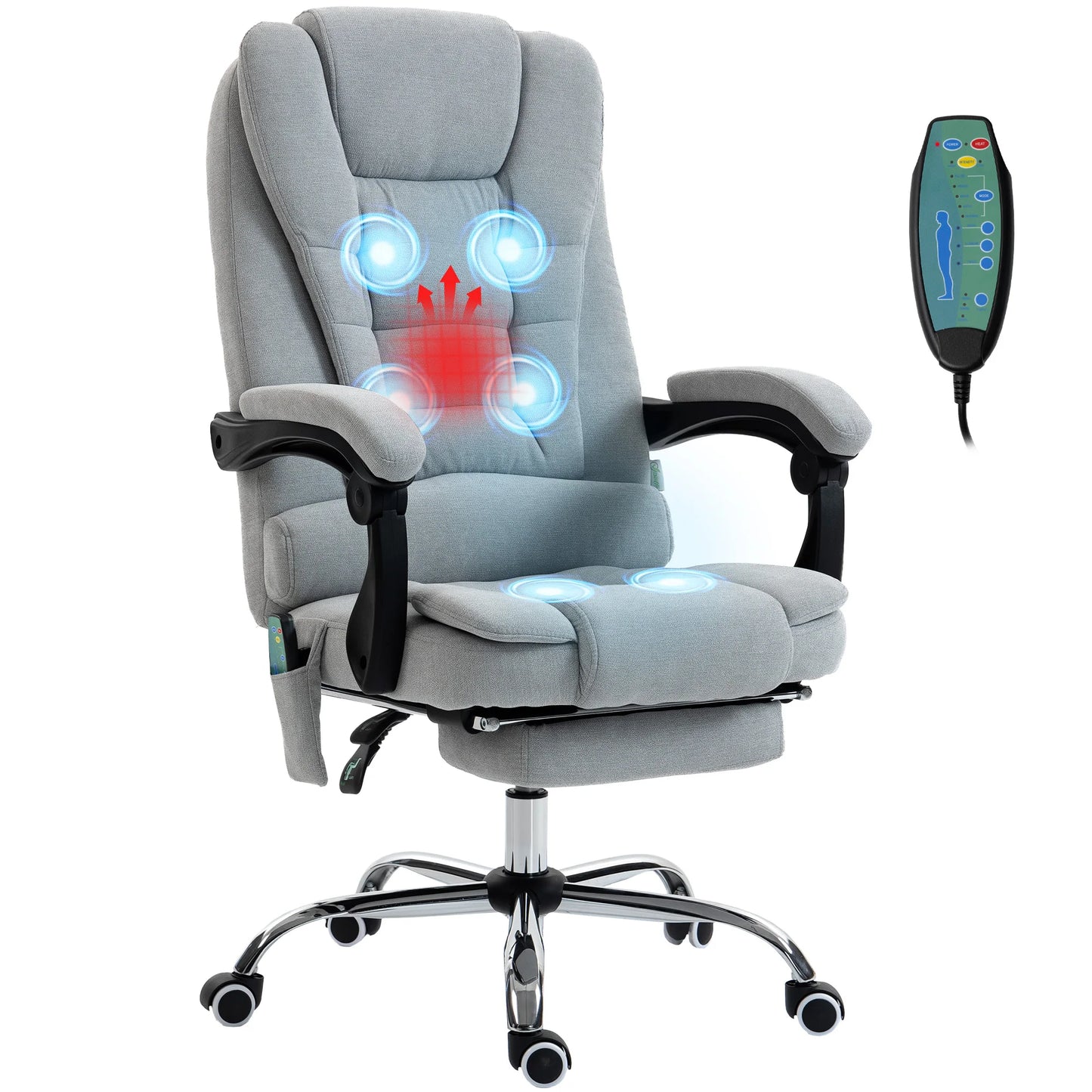Massage- und beheizter Bürostuhl, Bürostuhl, höhenverstellbar, verstellbare Rückenlehne, 65x70x111-119cm, grau