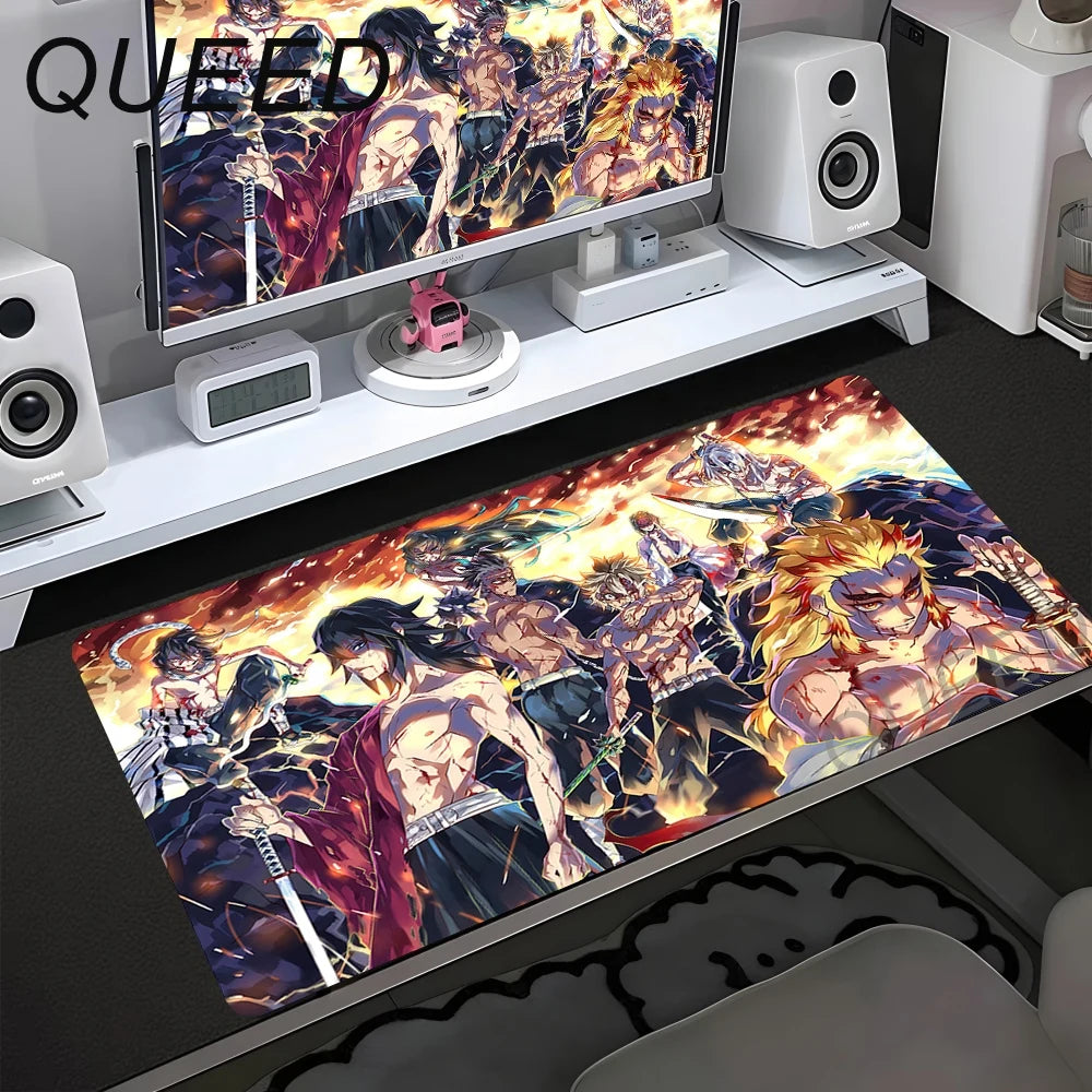 Computer Table Mat Keyboard Desk Pads Anime Mouse Pad Kawaii Girl Mousepad 900x400mm Rubber Non-slip Mouse Mats Demon Slayers XL