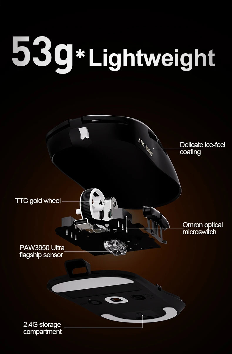 ATK Dragonfly A9 Ultra Wireless Gaming Mouse PAW3950, Tri-Mode 8K Gaming Mouse, Ultra-Lightweight Ergonomic Wireless Gaming Mouse for FPS & Esports