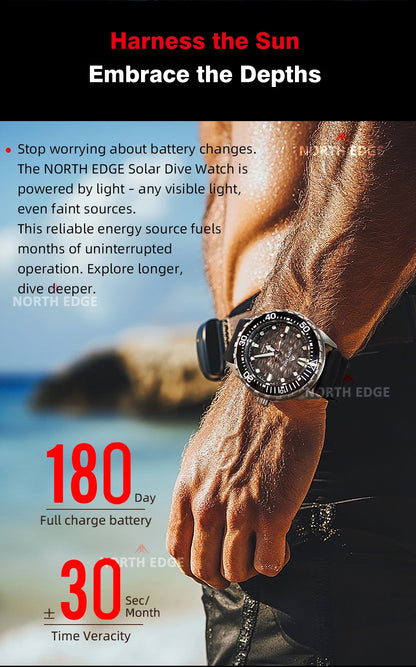 NORTH EDGE TRITON-Ti Solar Powered Dive Watch Titanium Alloy Case Men Luxury Quartz Watches For Men Waterproof 300M