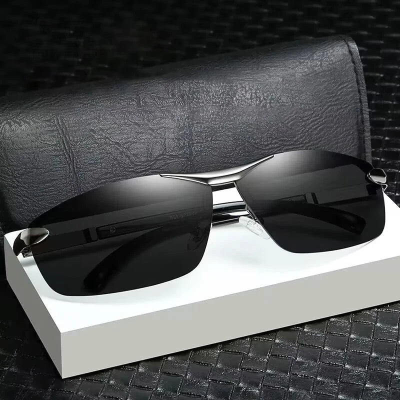 Fashion Fit Rimless Sunglasses Men Women Photochromic Sun Glasses Color Changing Polarized Fishing Car Driving Yellow Glasses