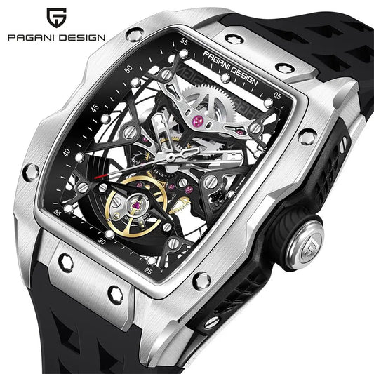 Novo Relógio de Pulso Masculino PAGANI DESIGN PDYS018 Automático Mecânico, Fashion Casual Skeleton, Safira e Aço Inoxidável