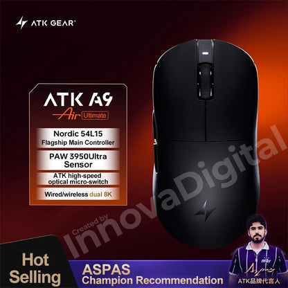 ATK Dragonfly A9 Ultimate Wireless Gaming Mouse, PAW3950 Ultra Sensor, 8KHz Polling Rate, Ultra Lightweight Ergonomic Gaming Mouse for FPS & Esports