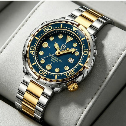 QINGXIYA Mens Watches Fashion Waterproof Luminous Date Rotating Dial High Quality Stainless Steel Luxury Brand Men Quartz Watch