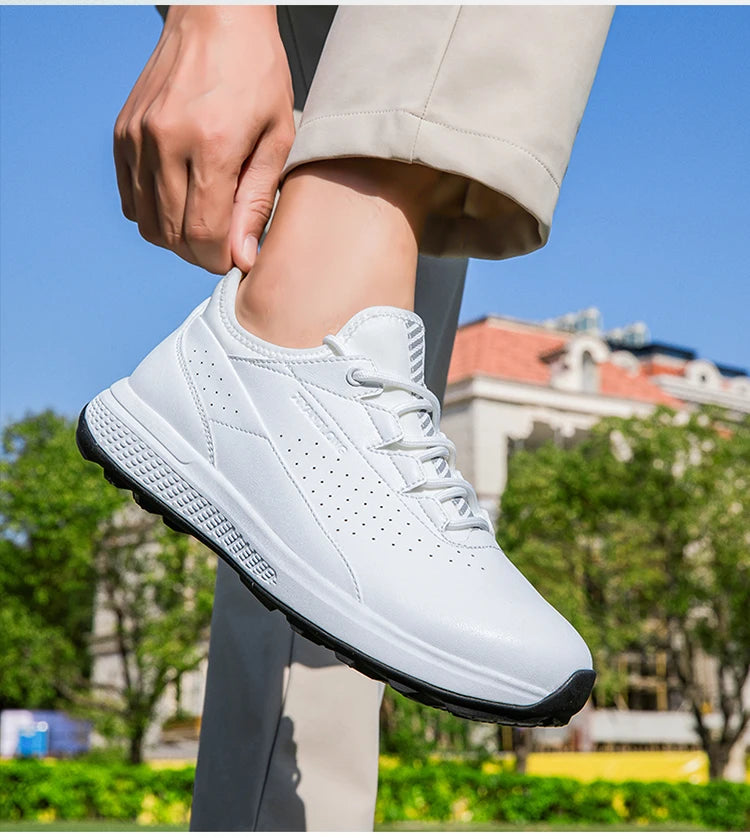 Golf Sports Shoes for Men, Waterproof High-Quality Leather Golf Competition Sports Shoes, Formal Golf Course Training Shoes for Men