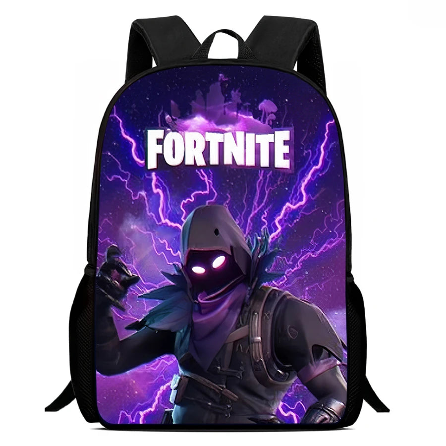 Mochila leve Fortnite Cartoon de 15 polegadas com alças ajustáveis para crianças, saco escolar diário para meninos e meninas dos 5 aos 9 anos