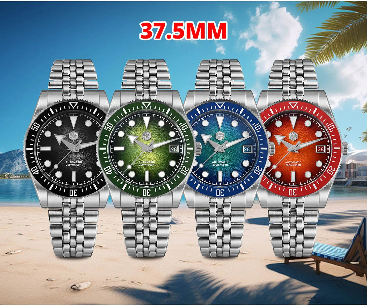 San Martin 37.5mm 40mm Men Diver Watch Miyota 9015 Enamel Dial Luxury Automatic Mechanical Wristwatch Waterproof 200m SN0148
