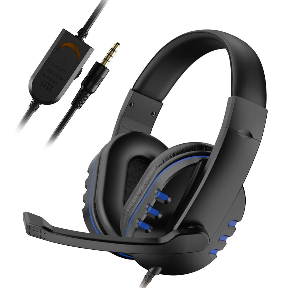 Casque filaire 3,5 mm pour jeux, écouteurs pour musique, compatible avec PS4, PlayStation 4, jeux PC, chat, ordinateur, avec microphone.