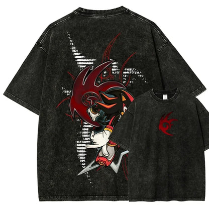 Classic Anime Manga Games Sonic Peripherals Print T-shirts Fashion Loose Casual Tee Men Women Retro Washed Cotton Tops