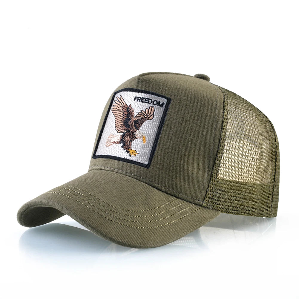 Gorras trucker de moda con parche bordado de cabra, snapback para las cuatro estaciones, gorra de béisbol para hombre y mujer con visera ajustable