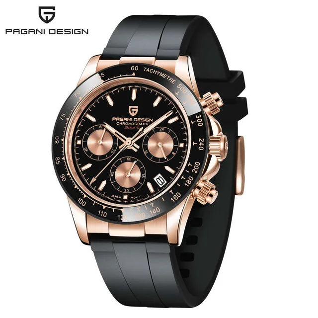 PAGANI DESIGN V2 40MM Herrenuhr mit Meteorit-Zifferblatt, Quarzwerk, Saphirglas, Retro-Chronograph, wasserdichte Uhr für Herren
