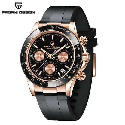 PAGANI DESIGN V2 40MM Herrenuhr mit Meteorit-Zifferblatt, Quarzwerk, Saphirglas, Retro-Chronograph, wasserdichte Uhr für Herren