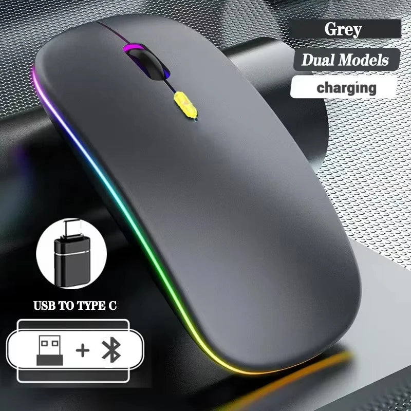 Ratón inalámbrico recargable de doble modo, compatible con Bluetooth y USB 2.4G, para ordenador, portátil, iPad, tablet y notebook, ratón gaming