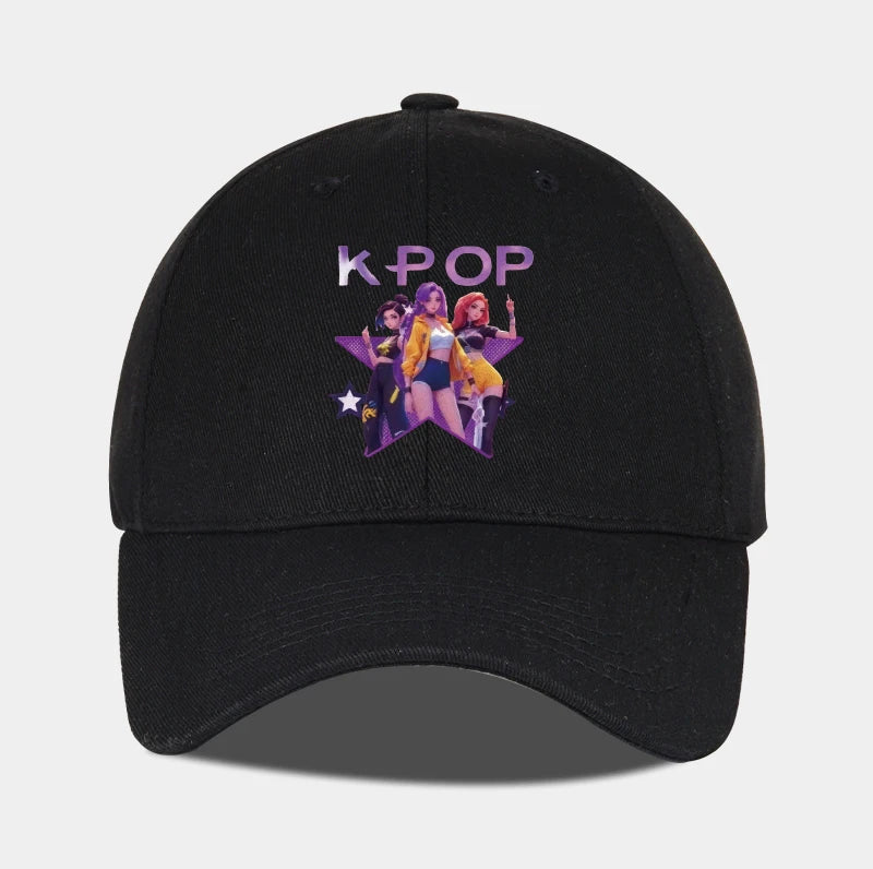 Boné de Baseball K-POP com Aba Curva Suave e Estampa de Grupo Feminino Cartoon - Unissexo, Casual, Retro e Ajustável - Chapéu de Sol Y2K