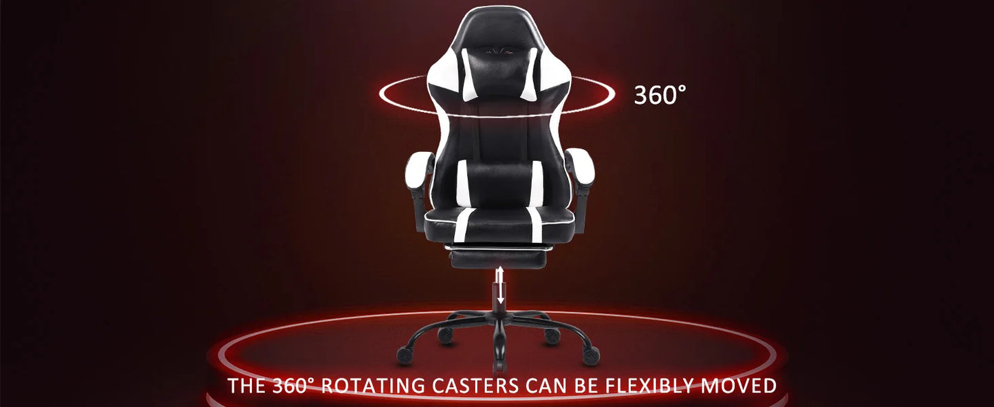 Ergonomic Gaming Chair with Footrest, High-Back Video Game Chair Computer Chair, Office Chair with Headrest and Lumbar, PU Leather