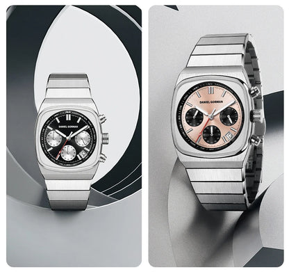 DG9008 Men's Watch, Original Fashion Brand Quartz Waterproof Luminous Watch with Three Small Dials and Moon Phase