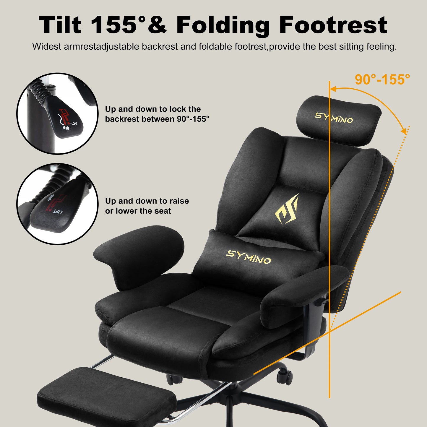 Symino Gaming Chair Faux Suede Office Chair with Footstool, Ergonomic Height Adjustable Swivel Chair, Comfortable Executive Chair for Gaming & Office