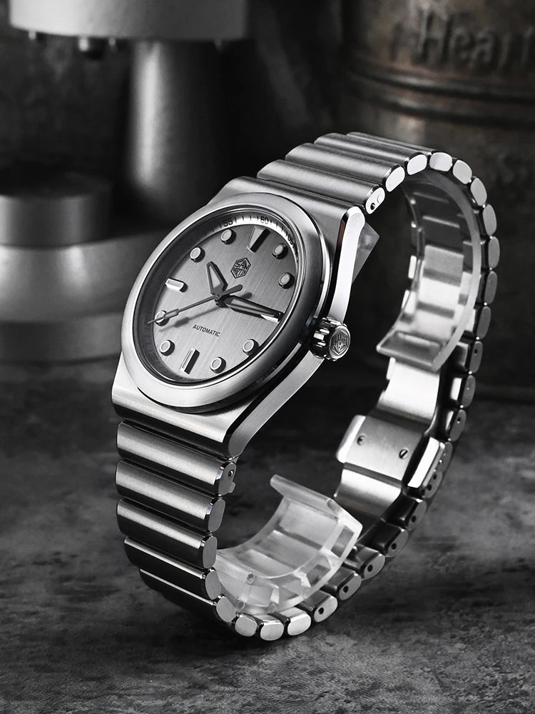 San Martin 40mm Men Sports Watch SS Brushed Dial Integrated Bracelet Miyota 90S5 Original Design Automatic Mechanical SN0149