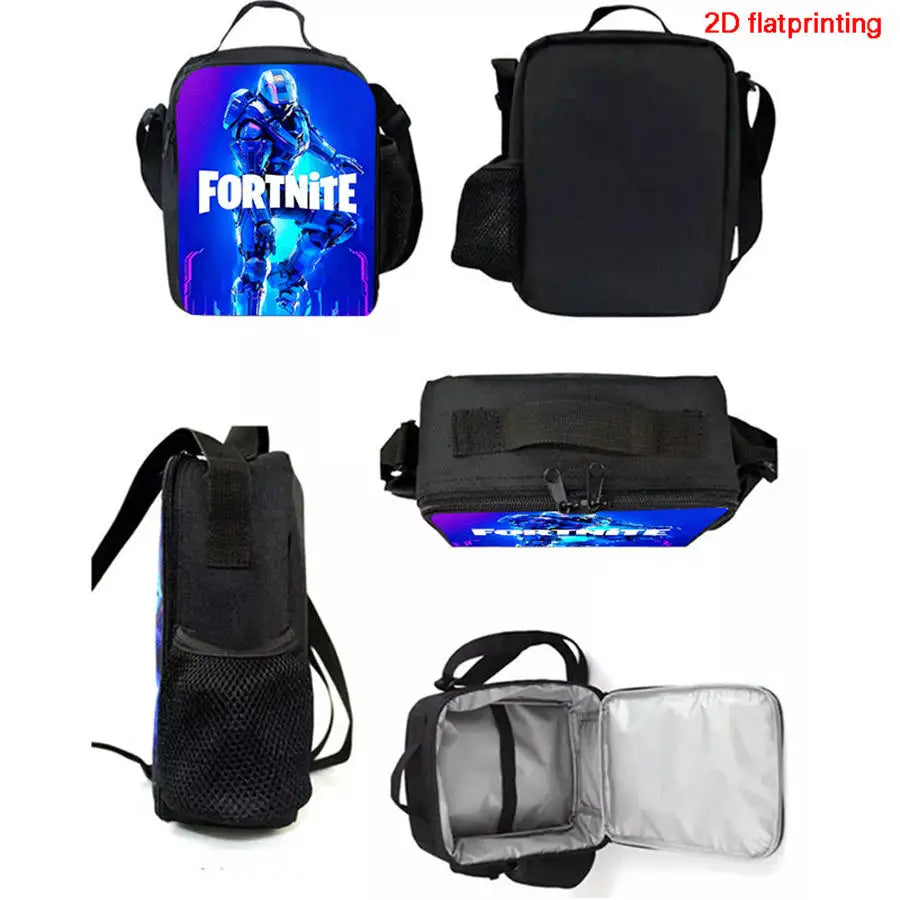 Cartoon FORTNITE Insulated Cooler Lunch Bag, Cute Portable Lightweight Picnic Bag for Boys & Girls Ages 5-10, Kids Daily Food Bag
