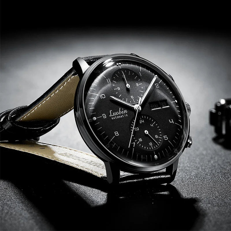 Men's Business Watch Mechanical Movement Multifunction Chronograph Stainless Steel Waterproof Automatic Calendar Sapphire