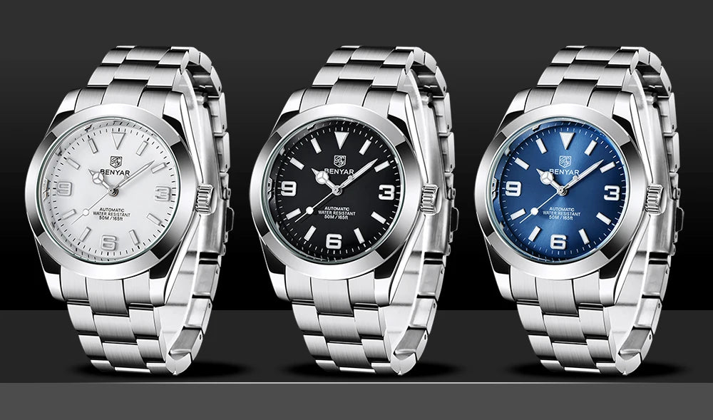BENYAR 2025 New Men's Automatic Mechanical Watch Business Sports Luxury Men's Watches 50M Waterproof Clock Relogios Masculino