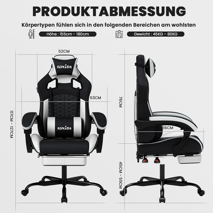 SUKIDA Ergonomic Racing Gaming Chair Adjustable Swivel with Headrest and Lumbar Support for Office and Gaming