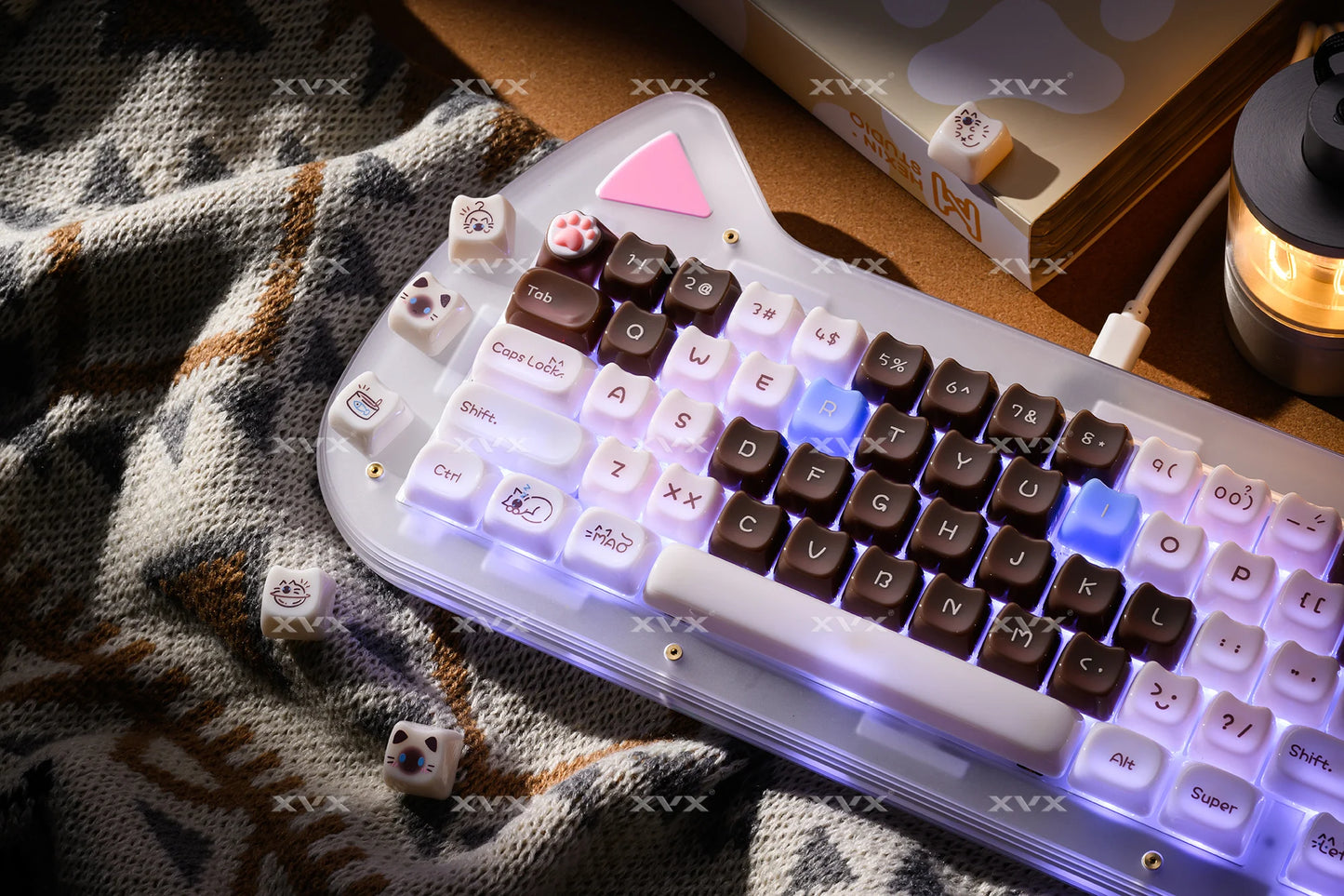 XVX 148 Keys Cat Theme Keycaps MAO Profile Key Cap Korean Glossy Cute Keycap for Keyboard 61 64 68 78 87 96 98 104 108