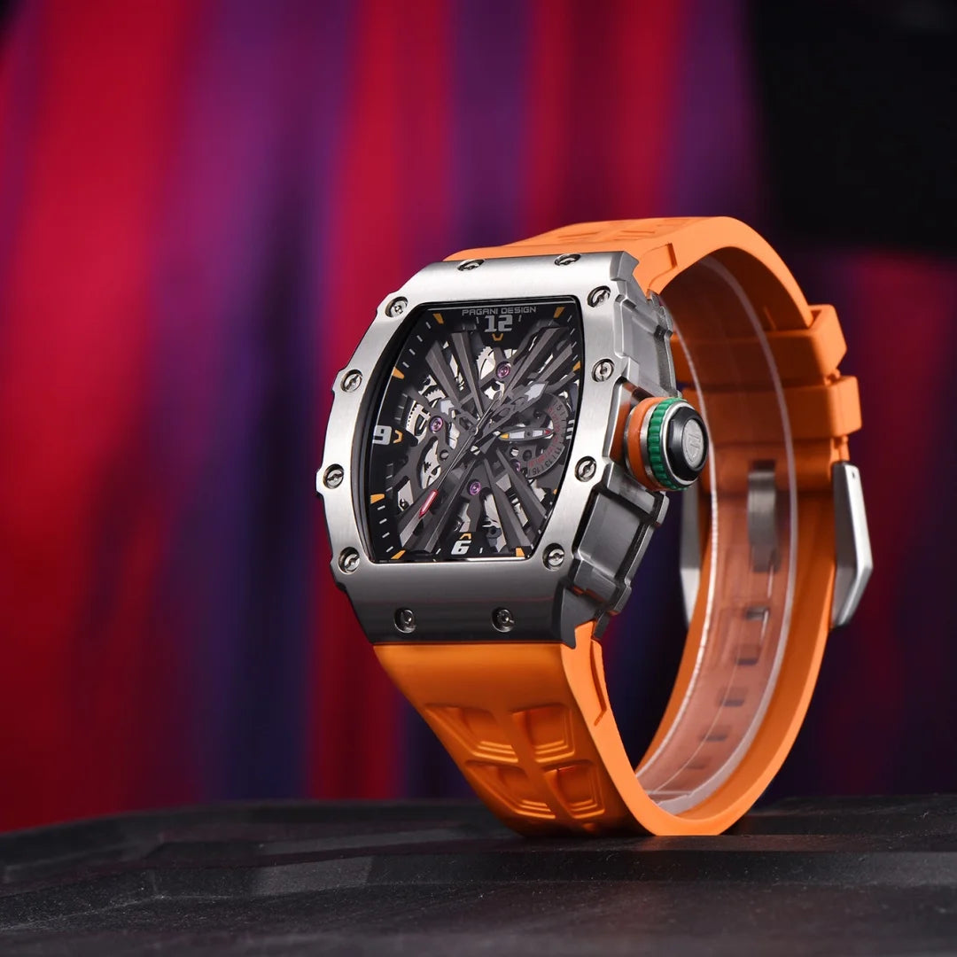 2026 Neue PAGANI DESIGN Herren-Quarzuhr VH65-Uhrwerk, Skeleton-Zifferblatt, 100M wasserdicht, sportliche rechteckige Uhr mit Saphirglas für Herren