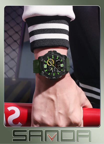 SANDA Fashion Luxury Men's Watches Dual Digital Display Sport Analog Quartz Man Wristwatch Casual Waterproof Silica Chronograph
