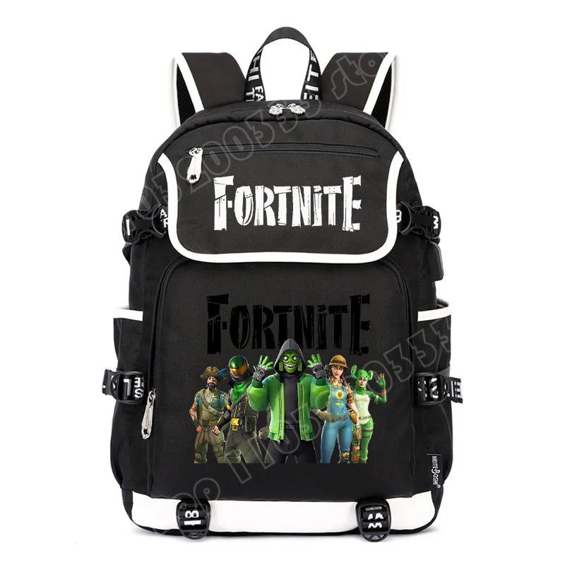 Mochila Fortnite de Grande Capacidade, Saco de Ombro Casual com Porta USB, Unissexo, Estilo Anime, para Estudantes, Nova Mala Escolar Elegante, Presente de Papelaria