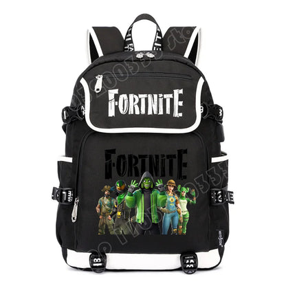 Mochila Fortnite de Grande Capacidade, Saco de Ombro Casual com Porta USB, Unissexo, Estilo Anime, para Estudantes, Nova Mala Escolar Elegante, Presente de Papelaria