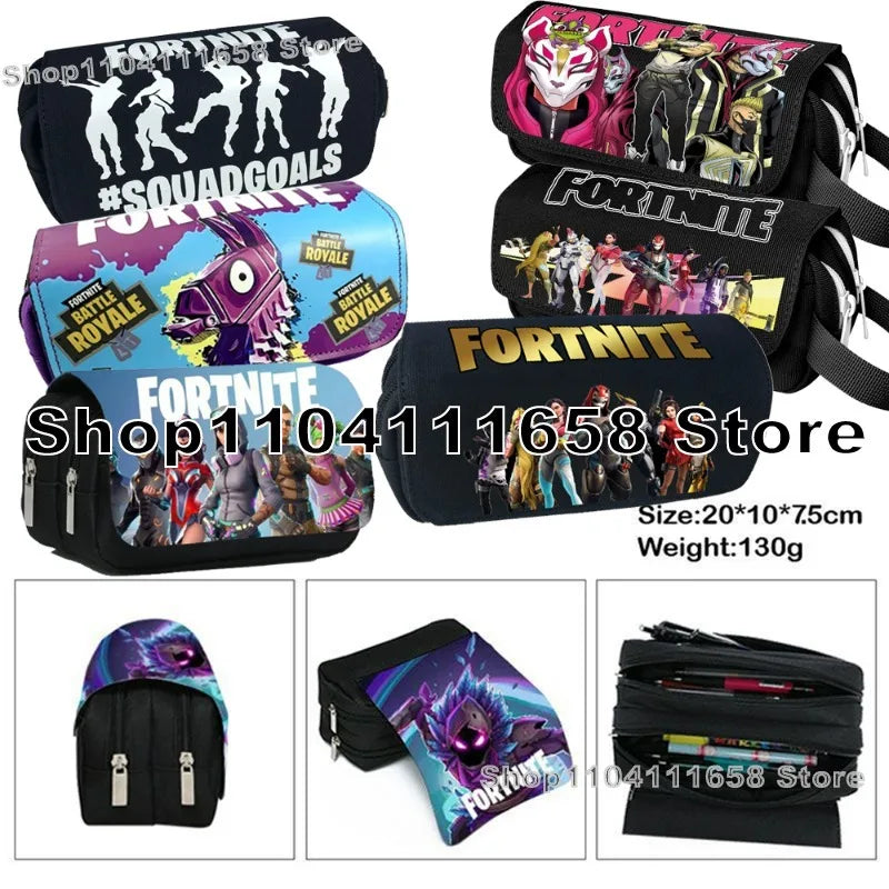 Fortnite Large Capacity Waterproof Velcro Pencil Case, Student Black Estuche Stationery School Pennenzak Supplies