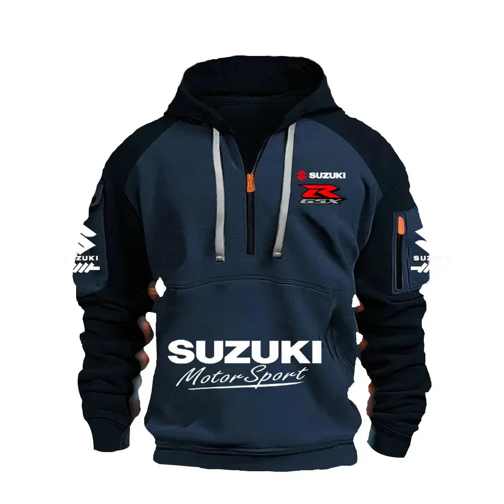 2025 Suzuki Logo Hoodie Motorcycle Racing Cycling Sweatshirt Racing Clothing Sweatshirt Half Zipper Multi-pocket Zipper Hoodie, Produit gaming premium Fraquane, produits de luxe, nouvelle génération, équipement gamer