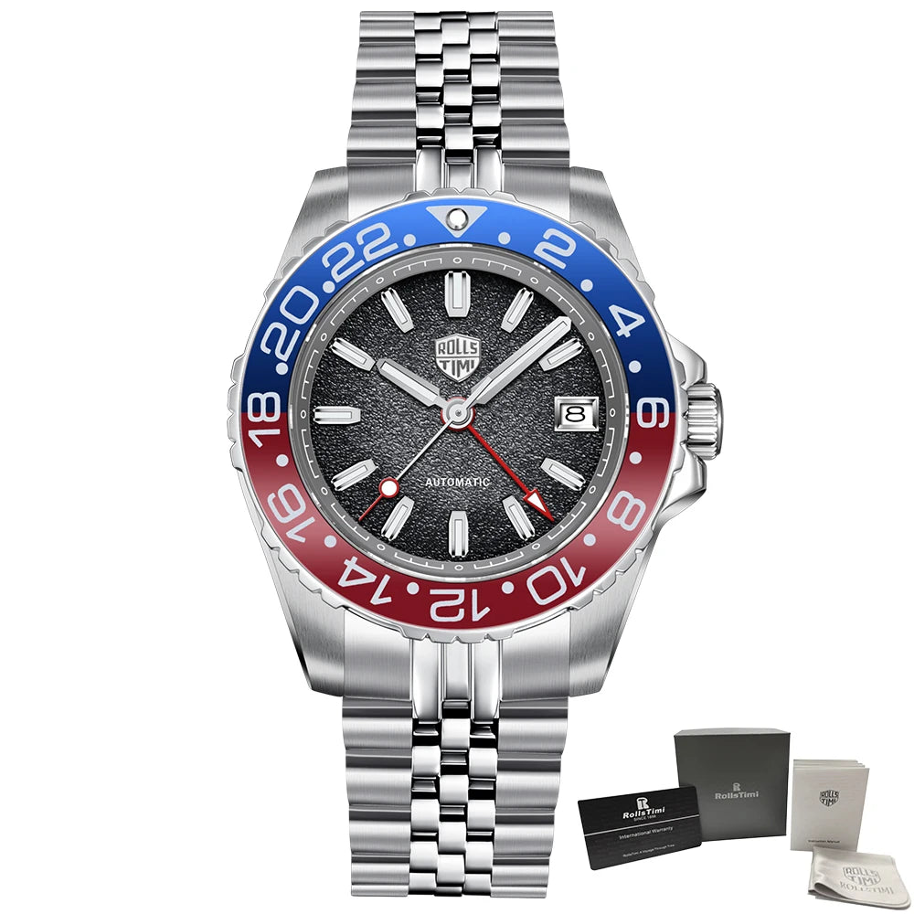 2026 RollsTimi New Men's Watches Luxury GMT Automatic Watch For Men Mechanical Wristwatch AR Sapphire Mirror Luminous Clock NH34