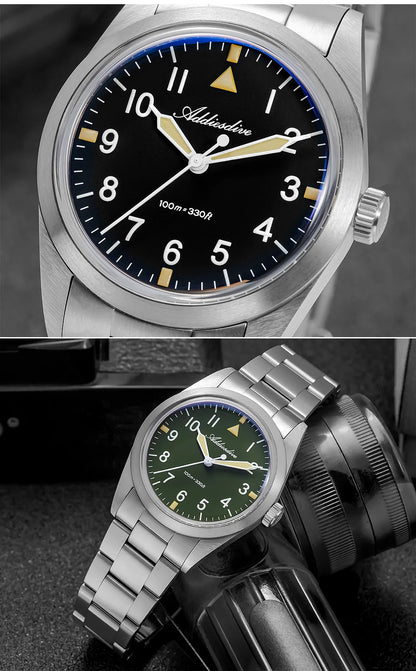 ADDIESDIVE 36mm AD2502 Watch for Men 100M Waterproof Titanium Alloy VH31 Movement Bubble Mirror Glass Luminous Quartz Watches