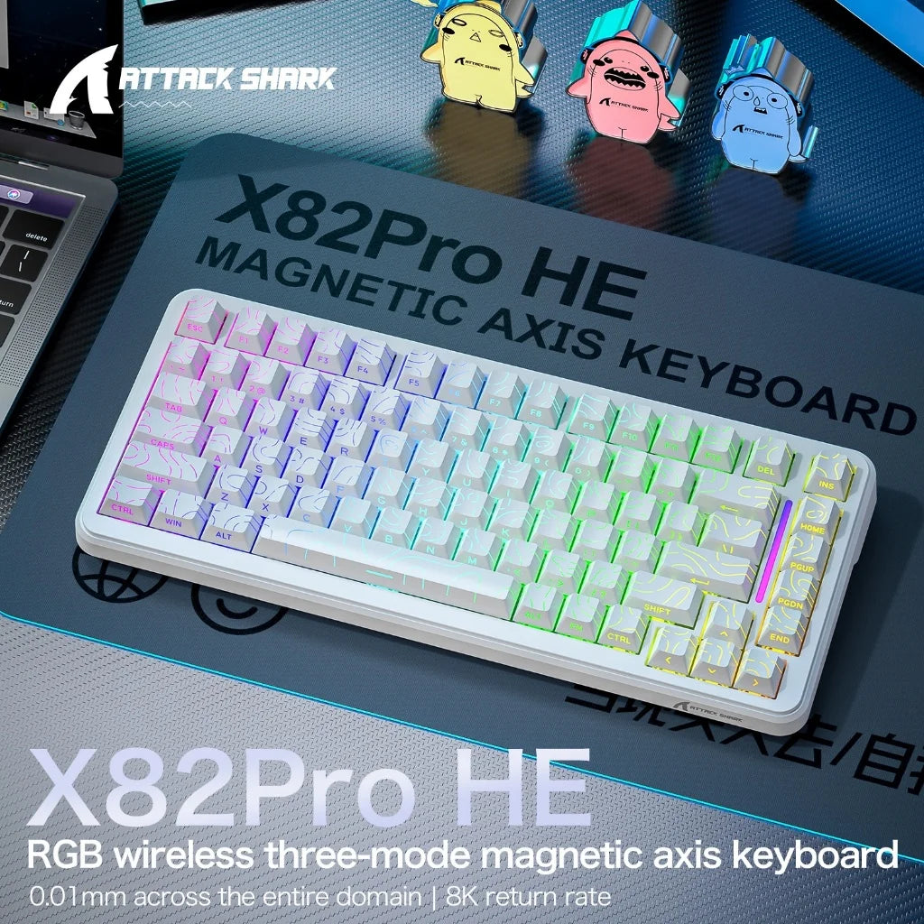 ATTACK SHARK X82Pro HE Wireless Magnetic Axis Gaming Keyboard 8KHz Rate 0.01mm RT Precision 5000mAh Tri Mode RGB 82 Keys PBT