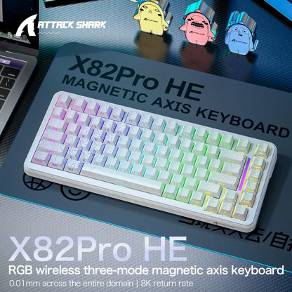 ATTACK SHARK X82Pro HE Wireless Magnetic Axis Gaming Keyboard 8KHz Rate 0.01mm RT Precision 5000mAh Tri Mode RGB 82 Keys PBT