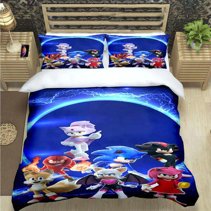 Fashion Cartoon Role Characters Print Bedding Set Sonic Duvet Cover Comforter Bed Youth Kids Girl Boys Luxury Birthday Gift