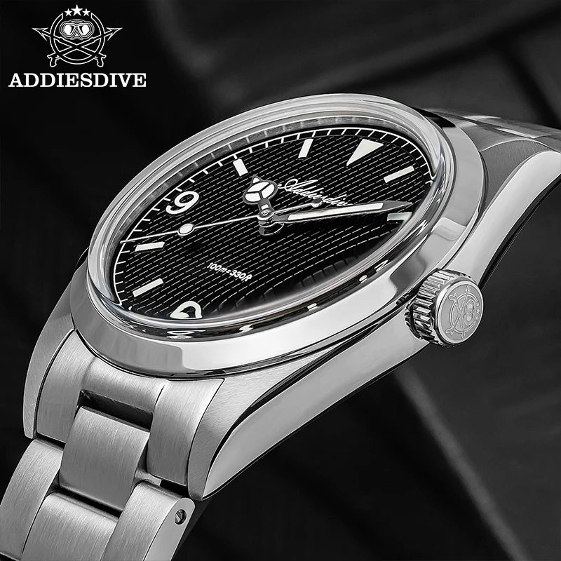 ADDIESDIVE New Men's Analog Watch Bubble Mirror Glass 100m Luminous Men's Quartz Watches with Stainless Steel Bracelet AD2096