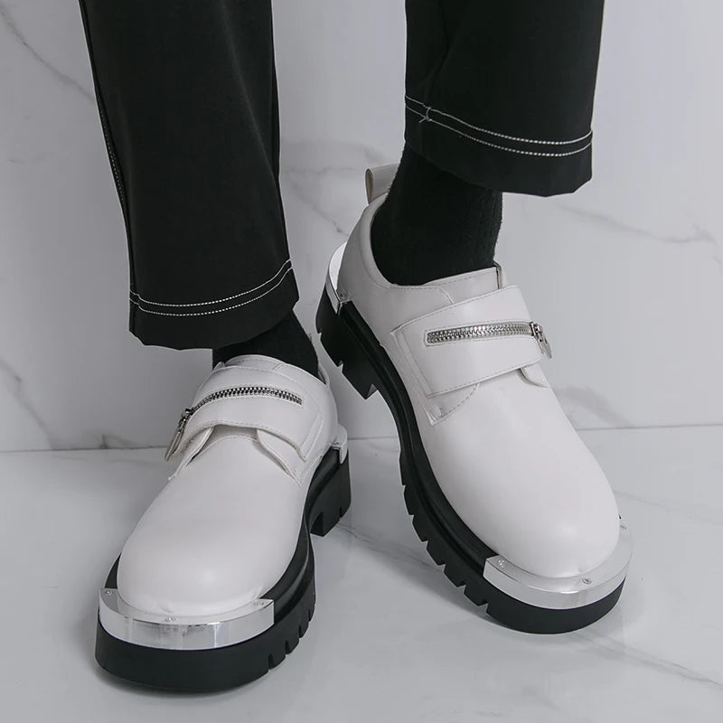 Men's Thick-Soled Leather Shoes Designer's Personalized Style Leisure Party Office Outdoor Fashion Street Black White Shoes
