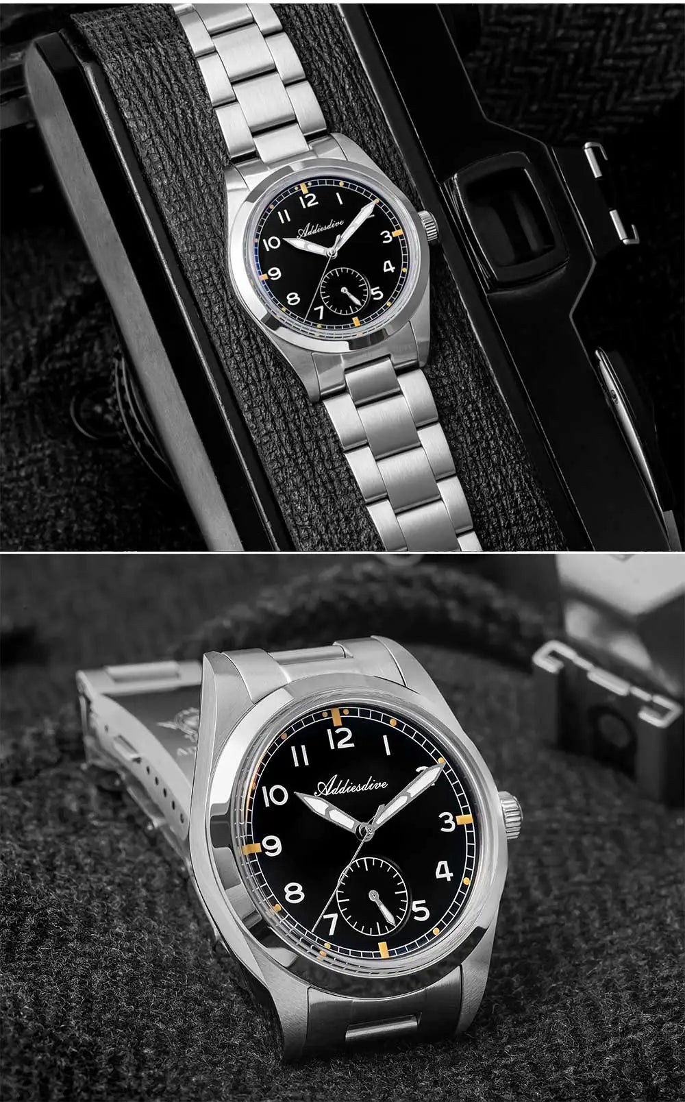 Orologio da uomo ADDIESDIVE 36mm al quarzo VH60, luminoso BGW9, vetro bombato, impermeabile 10Bar, in acciaio inossidabile