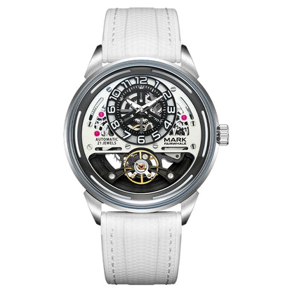 MARK FAIRWHALE Men's Automatic Watch Skeleton Dial Fluororubber Strap Waterproof Luxury Fashion Wristwatch