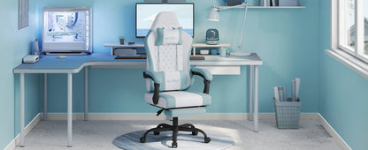 WOLTU Swivel Computer Chair with Massage Function Ergonomic Office Chair with Pillow & Footrest Height Adjustable Gaming Chair
