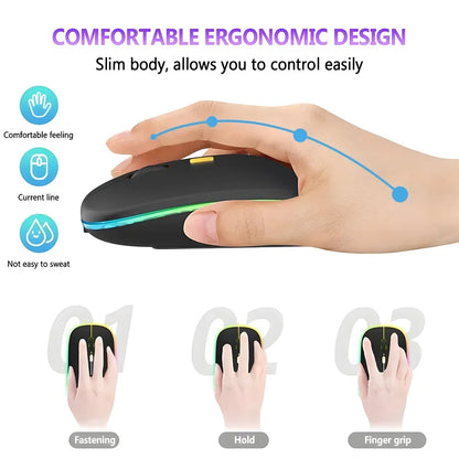 Ratón inalámbrico recargable de doble modo, compatible con Bluetooth y USB 2.4G, para ordenador, portátil, iPad, tablet y notebook, ratón gaming