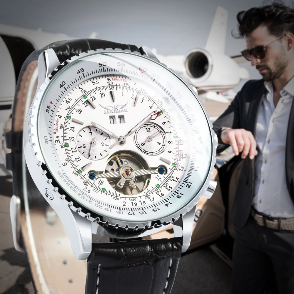 Jaragar Military Sports Automatic Watch for Men Multifunction Dial Tourbillon Skeleton Mechanical Watches Luxury Steel Band Glow