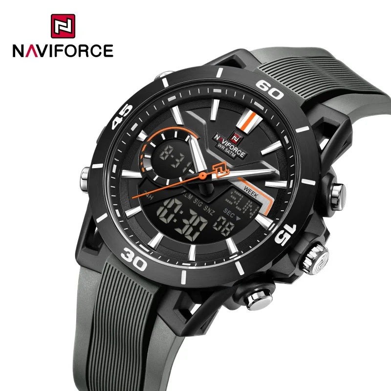NAVIFORCE Men's Watch Dual Display 50M Waterproof Countdown Chronograph Alarm Clock Male Fashionable Sports Wristwatch NF7135