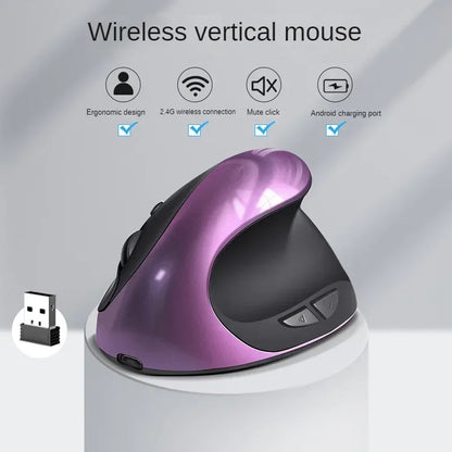 Mouse vertical ergonomic wireless reîncărcabil BTS-908, foarte popular, cu receptor USB 2.4G, DPI reglabil 1600 și 6 butoane
