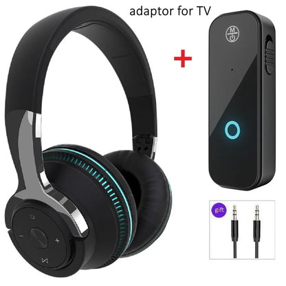 Casque Bluetooth sans fil avec micro, adaptateur USB, suppression du bruit, stéréo, pliable, basses puissantes pour TV