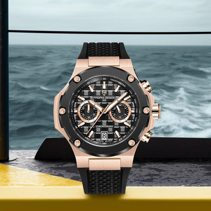 PAGANI DESIGN Men's Watches Luxury Rose Gold Sport Chronograph Japan VK64 Quartz Watch For Men Fluororubber Strap Wristwatch Men
